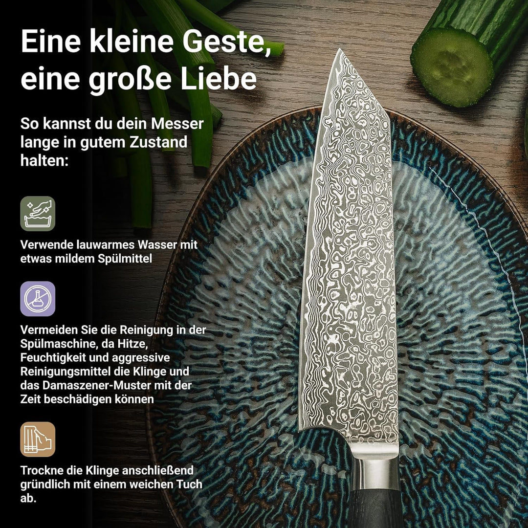 FIVI Damastmesser Set 3-teilig AKIRA, YUNO, SANJI | Profi Küchenmesser Set aus VG10 Damaszenerstahl