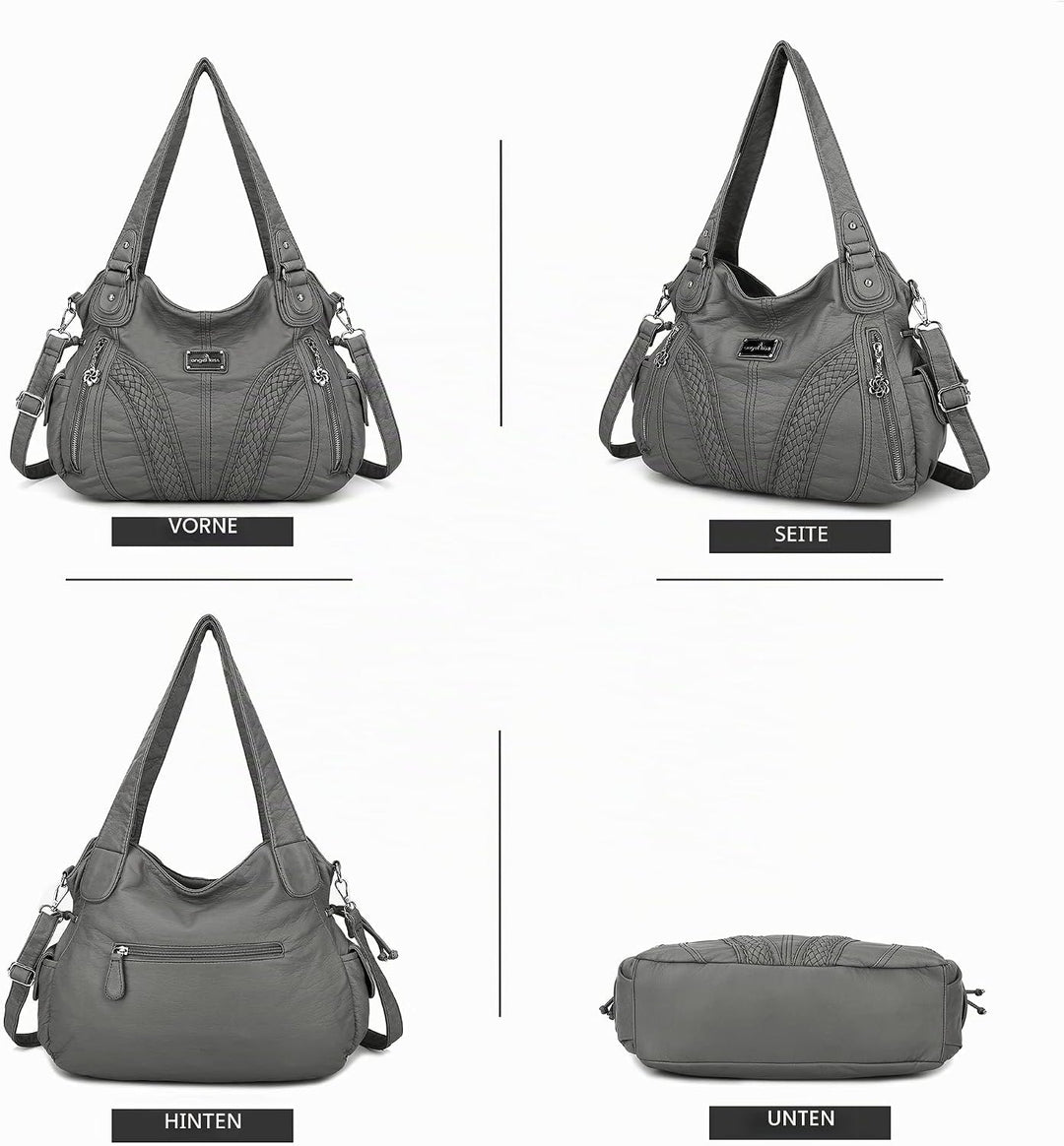 AngelKiss Handtasche Damen Schultertasche Multifunktionale Umhängetaschen Wasserdicht PU Veganes Led