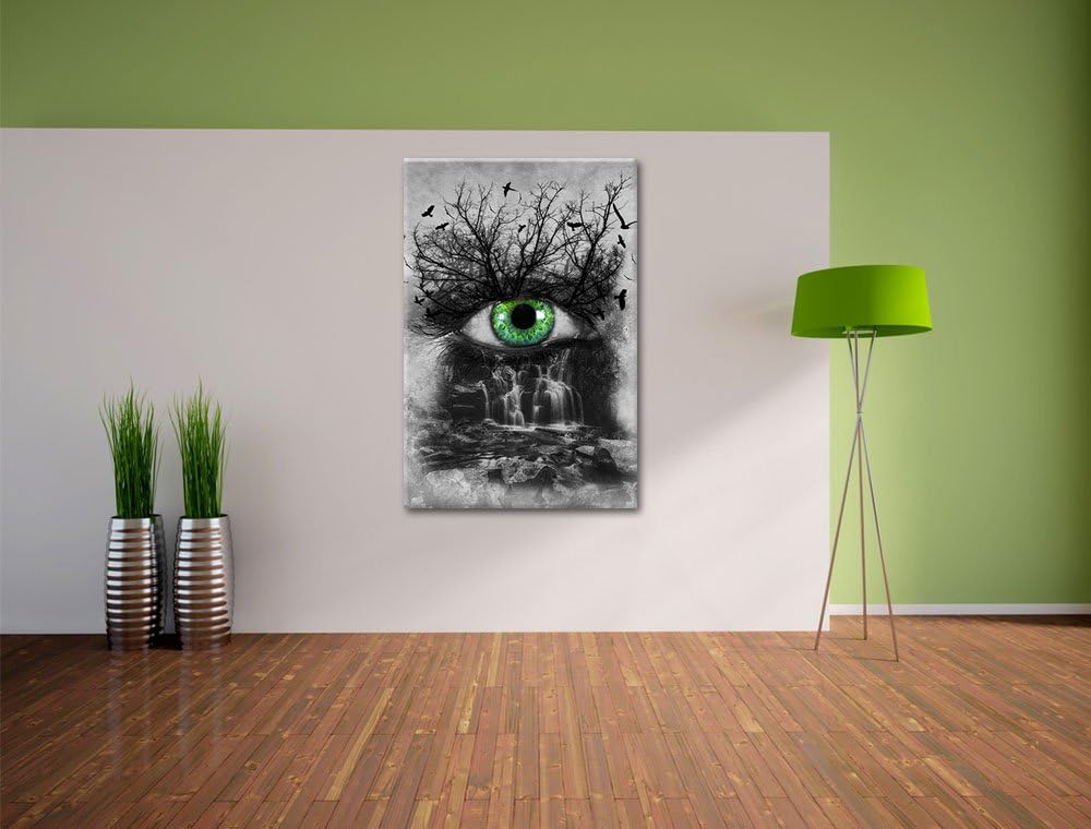 Auge verbunden mit schöner Natur schwarz/weiss Format: 100x70 auf Leinwand, XXL riesige Bilder ferti