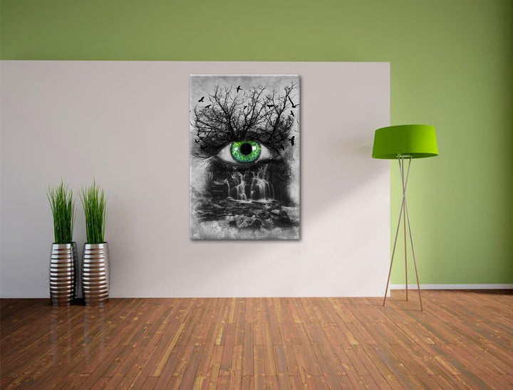 Auge verbunden mit schöner Natur schwarz/weiss Format: 100x70 auf Leinwand, XXL riesige Bilder ferti