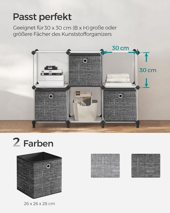 SONGMICS Aufbewahrungsbox, 6er Set, Ordnungsboxen aus Vliesstoff mit Griff, Boxen Aufbewahrung, 26 x
