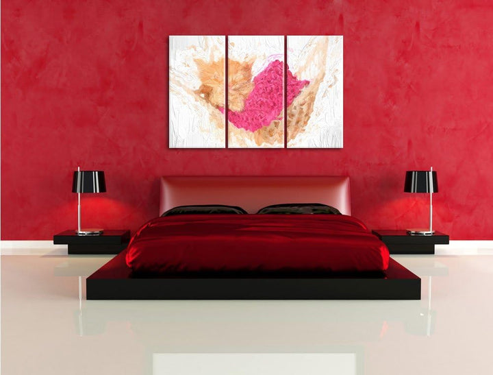 Pixxprint Schlafendes Katzenbaby in Hängematte Pinsel Effekt 3-Teiler Leinwandbild 120x80 Bild auf L