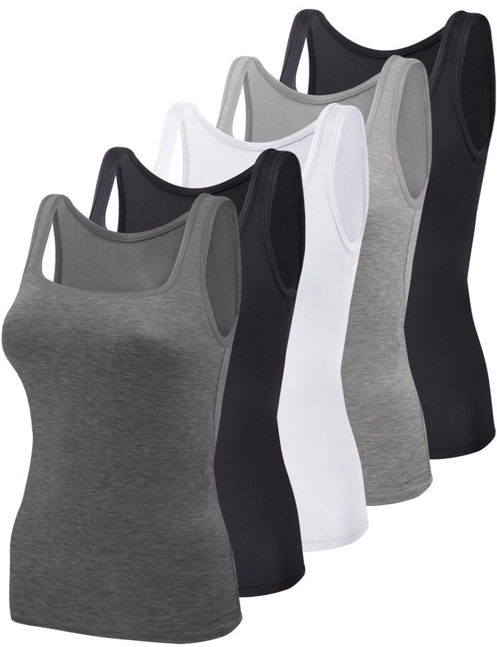 BQTQ 5 Stück Unterhemd Damen Tank Top mit Quadratischem Ausschnitt, Elastische Tank Tops Camisole Cr