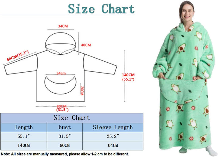 Verlängert Übergrosse Hoodie Decke,Decken Hoodie Damen mit Tasche und Kapuze,Superweiche und Warme K