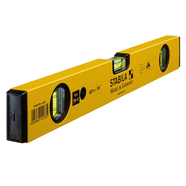 STABILA Wasserwaage Type 70-2, 40 cm, leichtes Alu-Profil, 1 Horizontal-Libelle, 2 Vertikal-Libellen