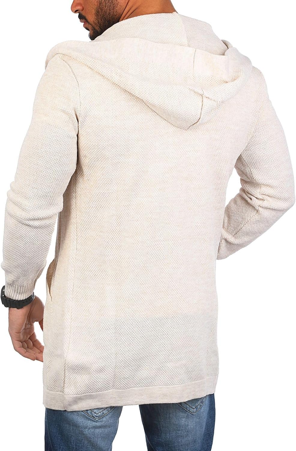 Carisma Herren Feinstrick Cardigan leichte Weste Strickjacke mit Kapuze Lange Passform Oversize Long