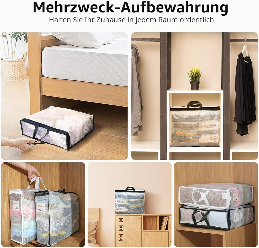 Vieshful 6 Stück Klare Aufbewahrungstaschen mit Etikett 22L – PVC Netz Aufbewahrungsbeutel mit Reiss