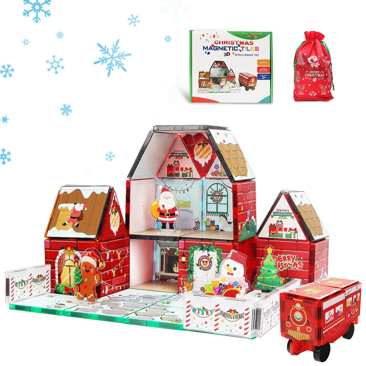 MAYAPHILOS 55 Teile Weihnachten Magnetische Bausteine mit 1 Auto, 5 Weihnachtsfiguren und 1 Aufbewah