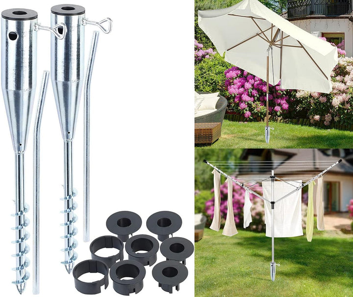 Royal Gardineer Bodenhülse Sonnenschirm: 2er-Set Universal Stahl-Sonnenschirmständer mit Bodendübel,