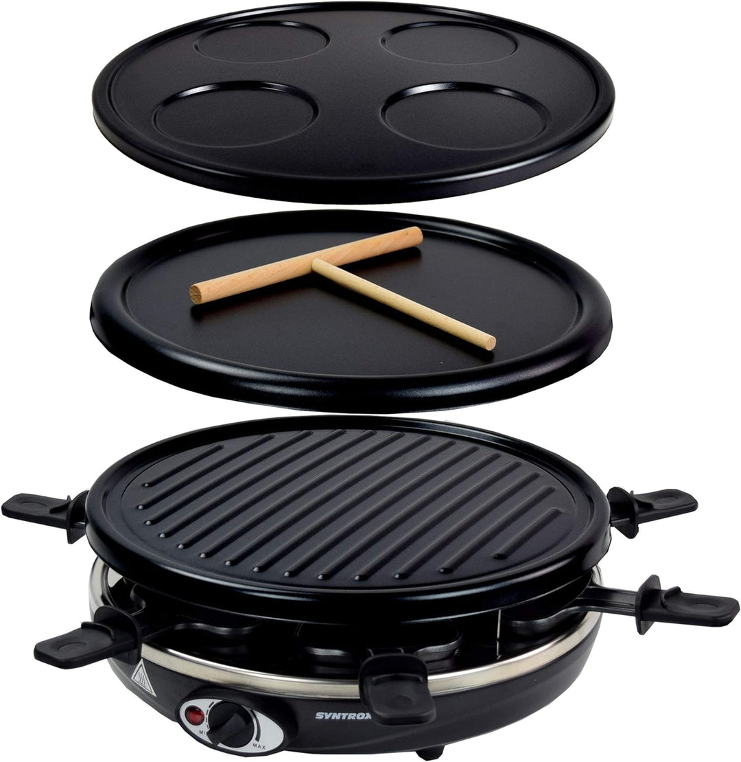 Syntrox Germany 4 in 1 Raclette Pancakemaker Grill Crepemaker für 6 Personen RAC-1200W-Basel