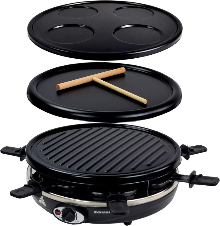 Syntrox Germany 4 in 1 Raclette Pancakemaker Grill Crepemaker für 6 Personen RAC-1200W-Basel