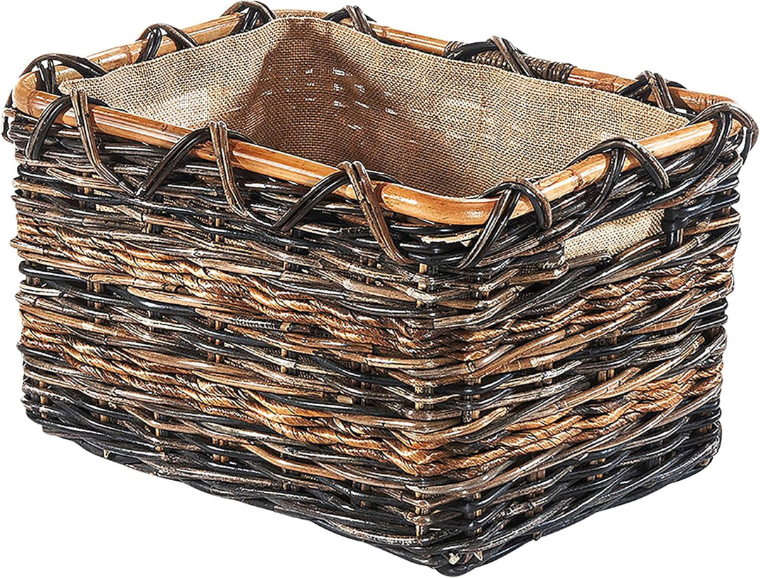 Kobolo Holztrage Holzkorb für Kaminholz eckig - Rattan und Bananenblatt - mit Jutestoff ausgestattet