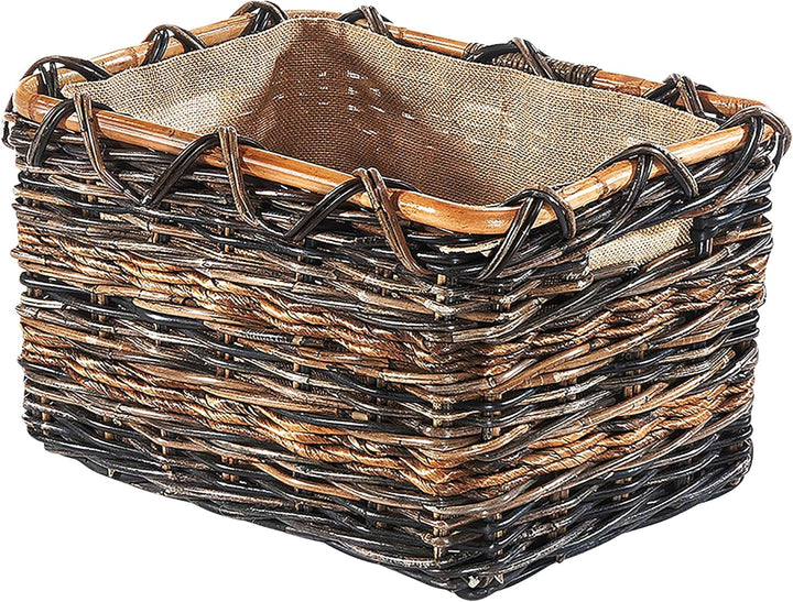 Kobolo Holztrage Holzkorb für Kaminholz eckig - Rattan und Bananenblatt - mit Jutestoff ausgestattet