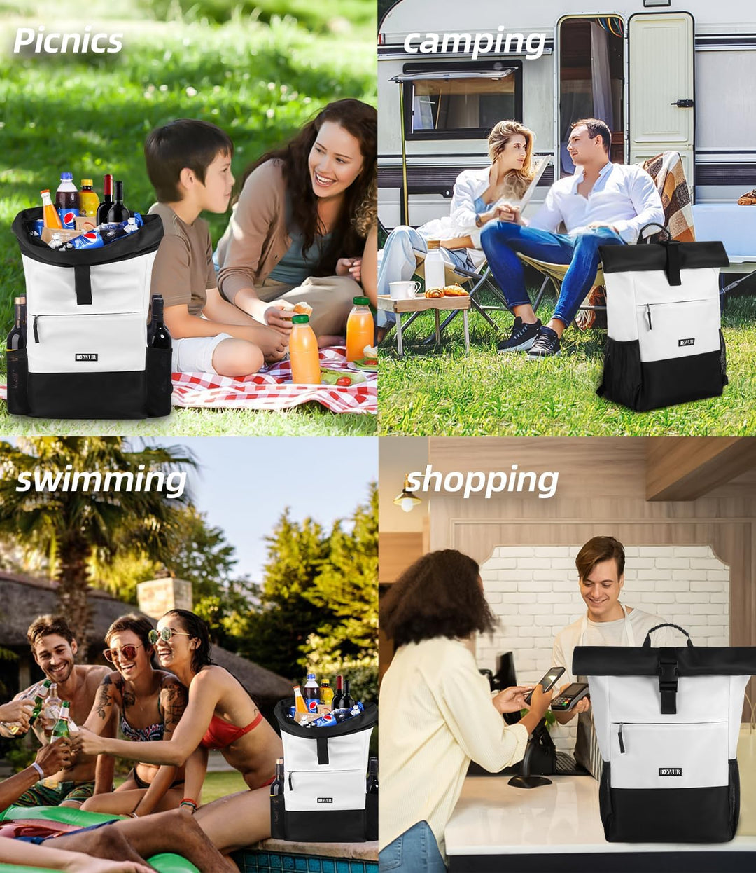 DEWUR 35L Thermo Rücksack Kühlrücksack Kühltasche Wasserdichter Picknickrücksack mit Flaschenöffner