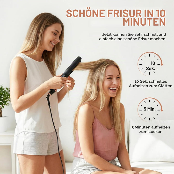 2 in 1 Glätteisen Locken und Glätten, Haarglätter mit LCD Display, 5 Temperaturstufen 150–230°C, Ext