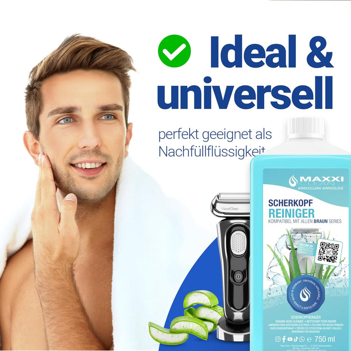 Maxxi Clean | 2x 750 ml Nachfüllflüssigkeit Scherkopfreiniger für Reinigungskartusche | Rasierer Rei