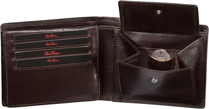 Red Baron Portemonnaie Geldbörse Herren klasssisches Design Braun - mit Fach für EIN Einkaufswagench