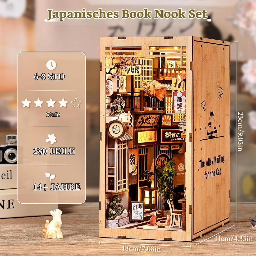 Shrike Book Nook Kit - DIY Miniaturhaus, 3D-Puzzle Buchstütze mit LED-Beleuchtung | Bücherregal &amp; Ha