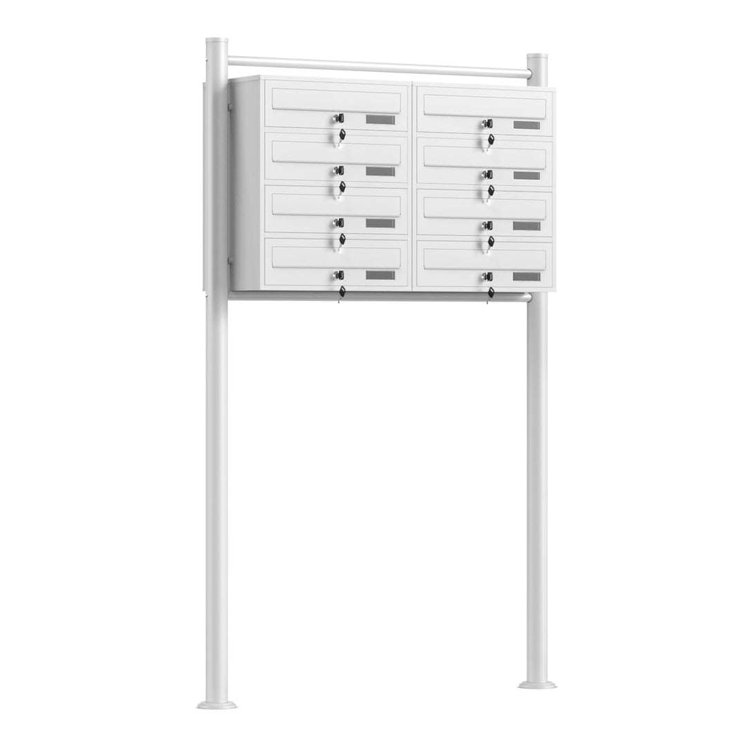 Wiltec 8er Briefkastenanlage weiss 945 x 270 x 1500 mm, Standbriefkasten mit 2x4 Fächern, Schlüssel