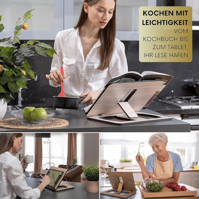 Vigo Wood Buchständer, Rezeptbuchständer, Kochbuchständer für die Küche, Bücherständer für die Anzei