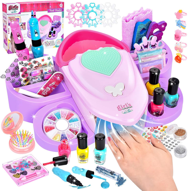 Herefun Nagelstudio Kinder Mädchen, Geschenke Set für Mädchen, Nageldesign Kinder Geschenke, Schmink