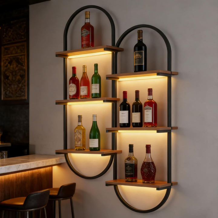 Weinregal Wand aus Metall, schwarzes schwebendes Industrieregal, 3-stufiger Wandmontage Wine Display