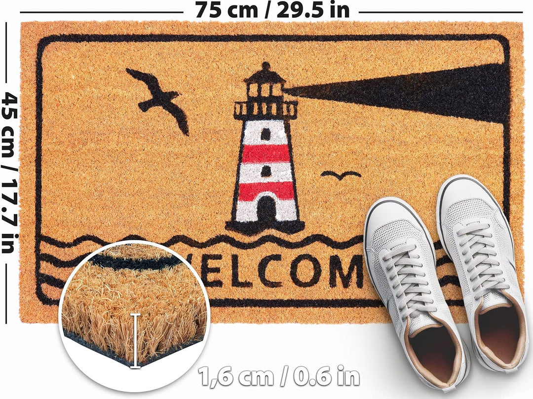 BRUBAKER Fussmatte für Aussen und Innen - Welcome mit Leuchtturm - 45 x 75 cm Schmutzfangmatte aus K