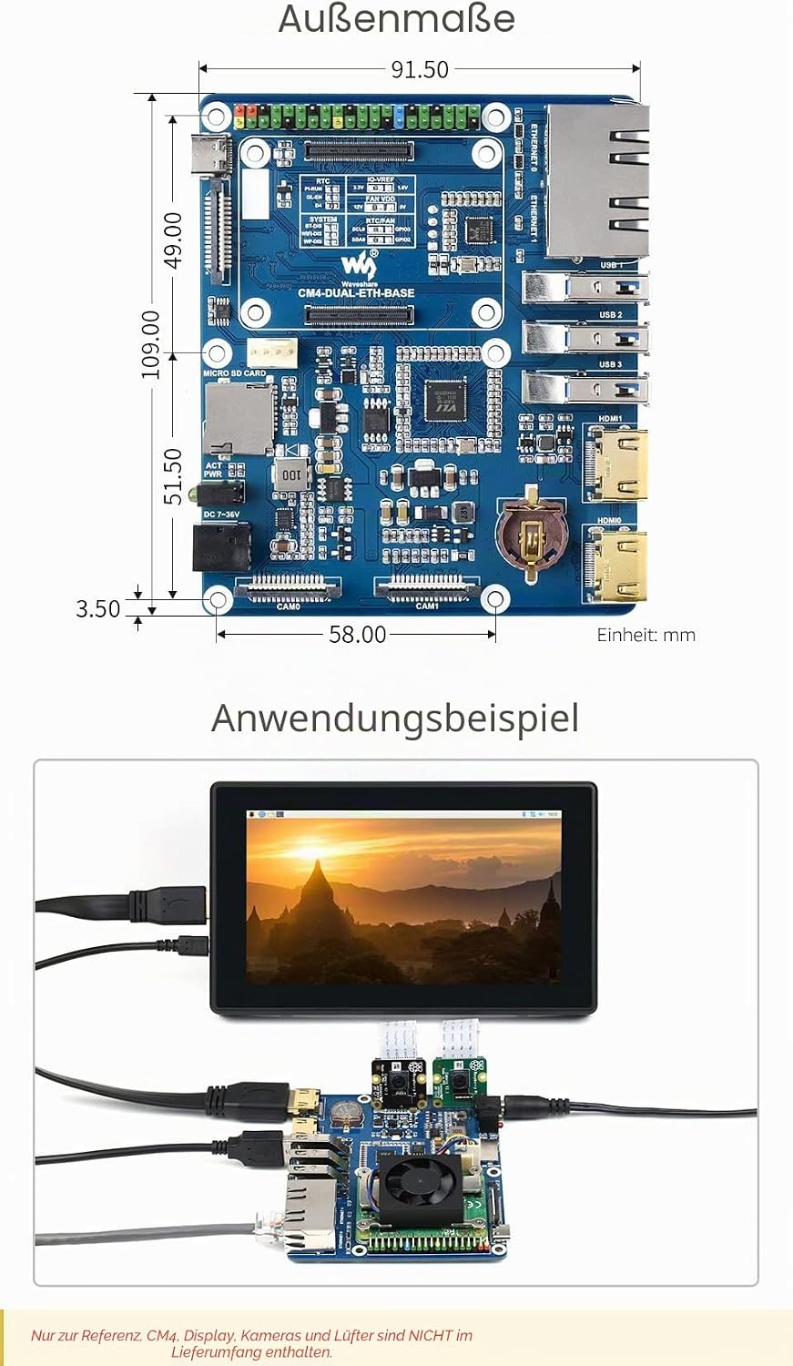 Waveshare Dual Gigabit Ethernet Base Board Designed for Raspberry Pi Compute Module 4 CM4-DUAL-ETH-B