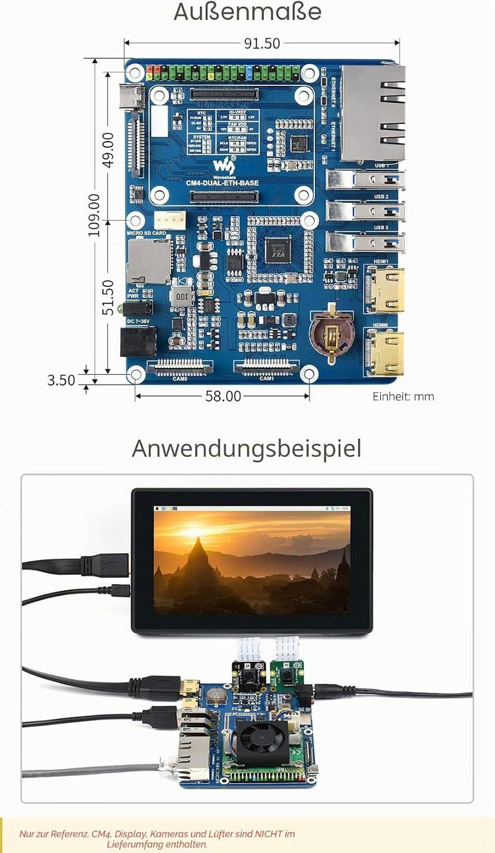 Waveshare Dual Gigabit Ethernet Base Board Designed for Raspberry Pi Compute Module 4 CM4-DUAL-ETH-B