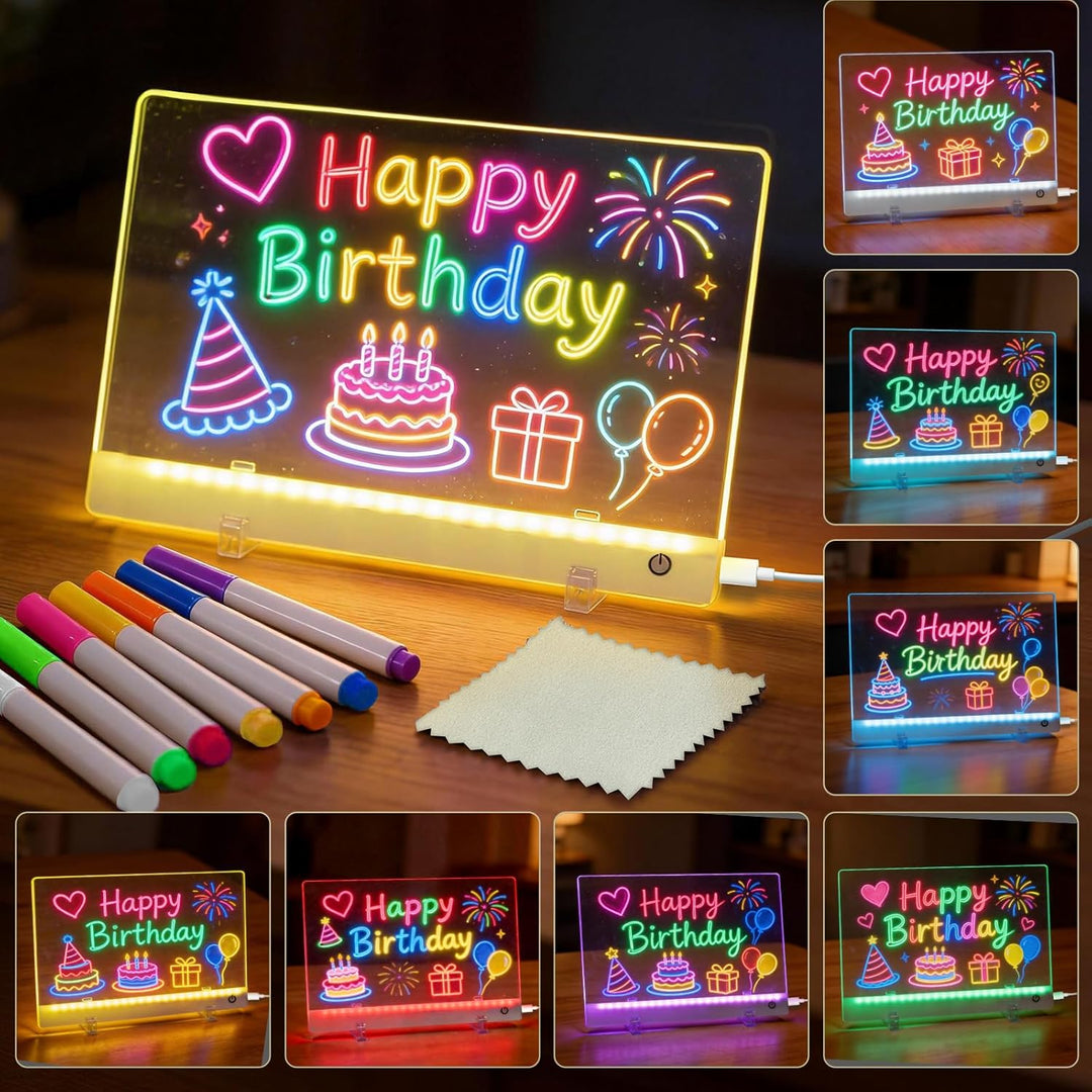 Wiederaufladbare LED Maltafel Kinder, 30x20cm LED Notiztafel mit 7 Farben & Ständer, Kreatives Zeich