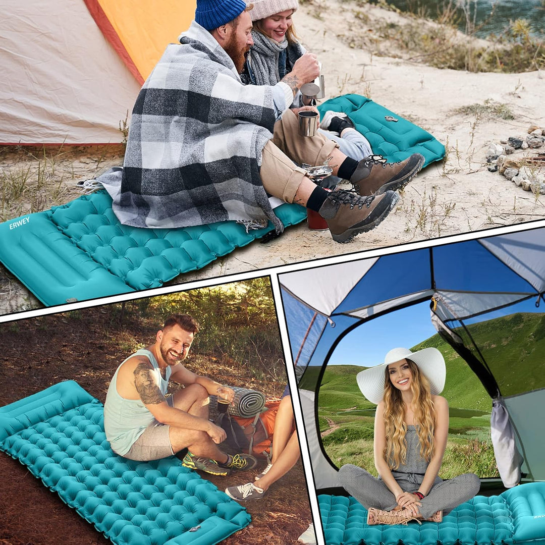 ERWEY Camping Isomatte 200x70 cm Aufblasbare Luftmatratze mit Fusspumpe & Kissen Wasserdicht Isomatt