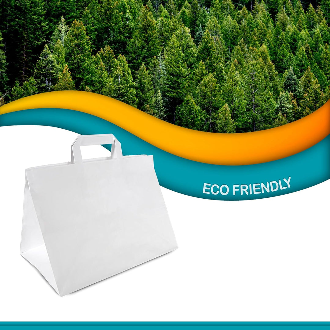 Commerline Papiertüten 250 Stück, Weiss, 32+22x25 cm | Kraftpapier Tüten Klein Mit Henkel | Tragetas