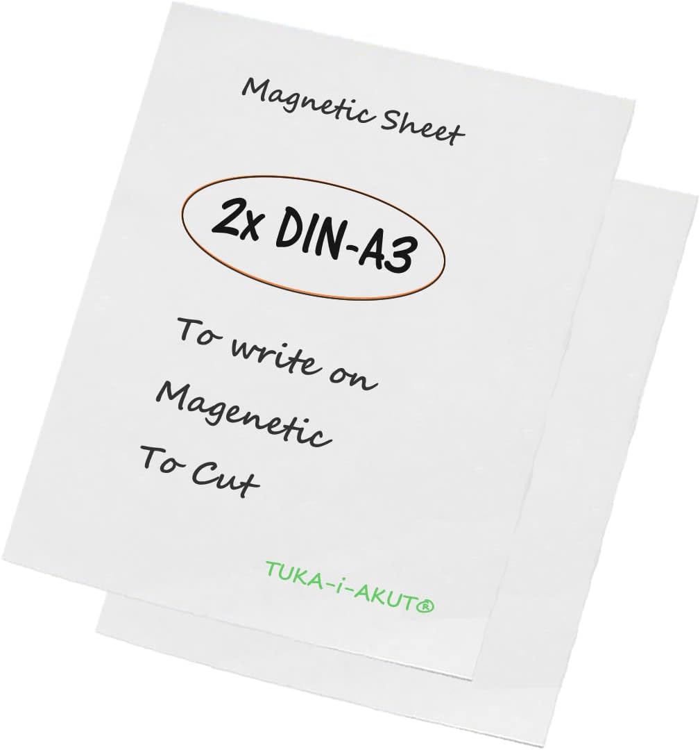 TUKA-i-AKUT 2x A3 Magnetfolie zum Beschriften und Zuschneiden, Flexibel Magnet Tafelfolie Magnetplät