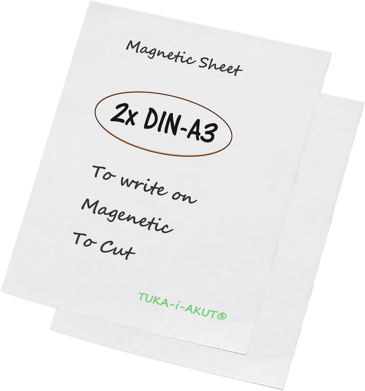 TUKA-i-AKUT 2x A3 Magnetfolie zum Beschriften und Zuschneiden, Flexibel Magnet Tafelfolie Magnetplät