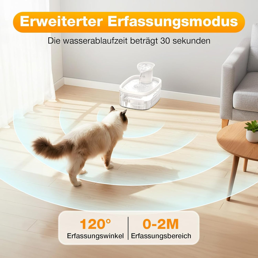 2.5L Katzenbrunnen, 2200mAh Katzenbrunnen Kabellos, Trinkbrunnen für Katze Kabellos mit Bewegungsmel