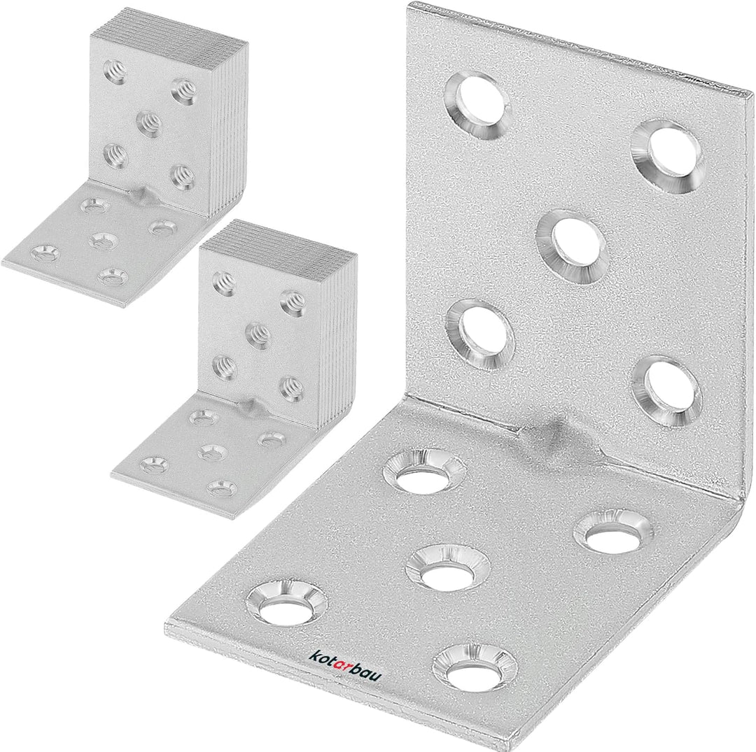 KOTARBAU 25er Set Winkelverbinder 50 x 50 x 40 x 2 mm mit Sicke Verzinkt Stahl Bauwinkel Montagelöch
