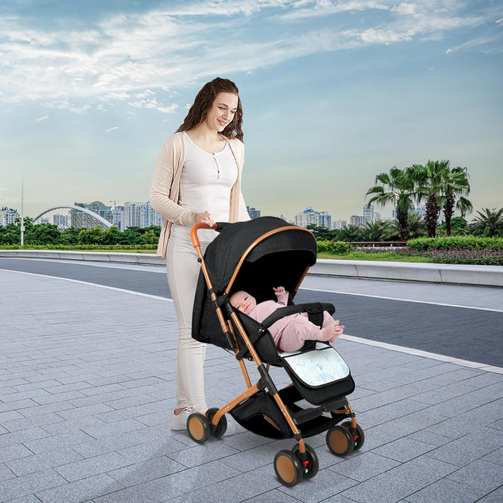 Kinderwagen 4-in-1 Liege- & Schiebefunktion, Premium 4-Rad Buggy mit Ziehgriff, Einhand-Faltmechanis