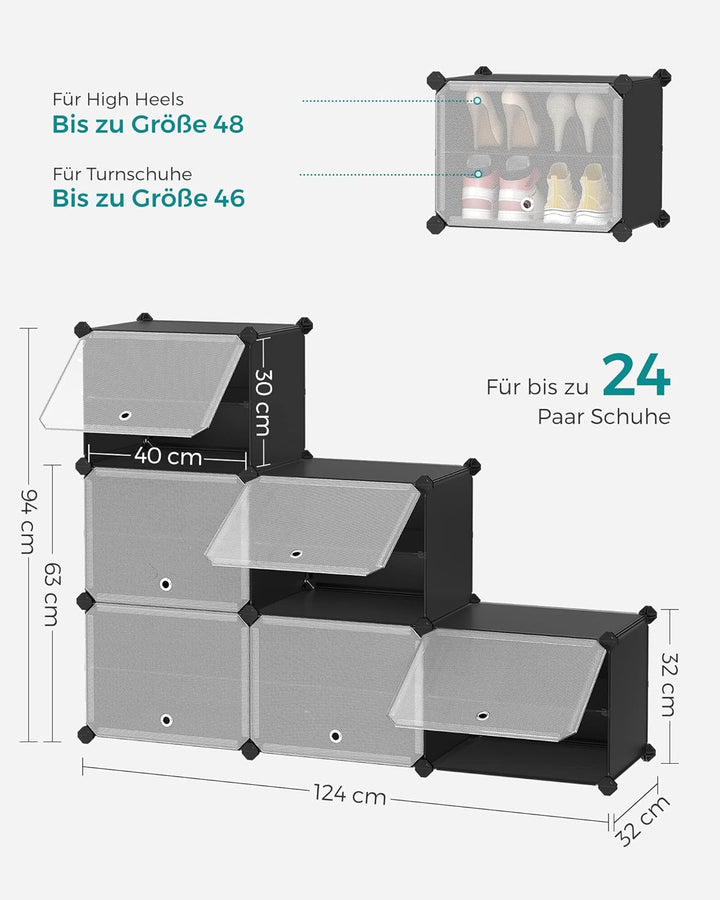 SONGMICS Schuhregal, Schuhschrank, für Garderobe und Eingangsbereich, anpassbar, 6 Fächer, für bis z