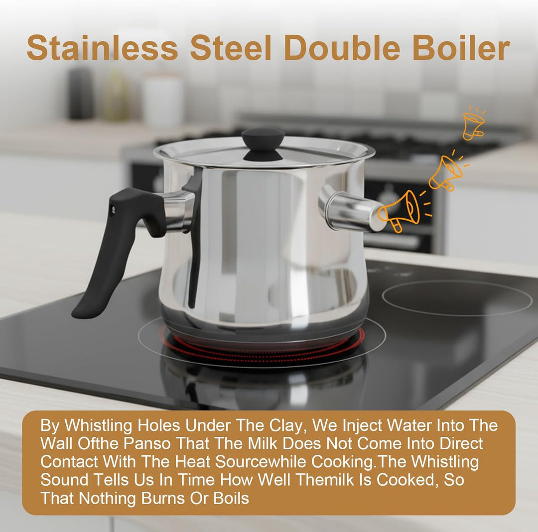 1.5l Milchtopf Induktion, Milchtopf Doppelwandig Mit Ausgiesser Und Rutschfester, Simmertopf Kochtop