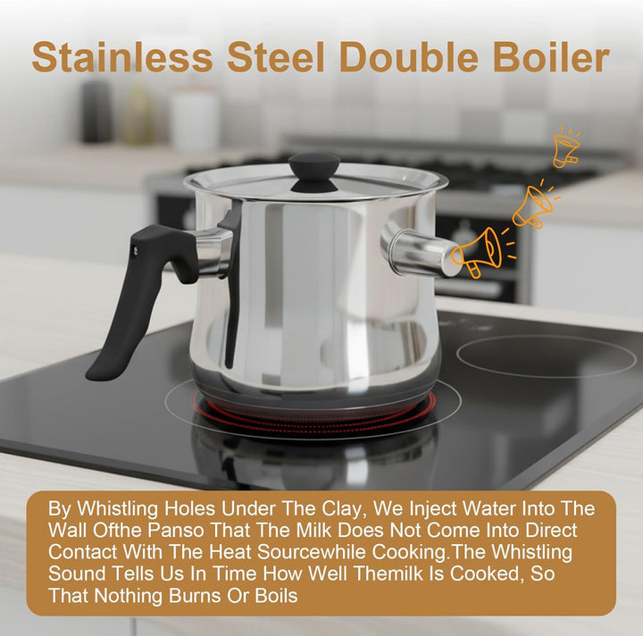 1.5l Milchtopf Induktion, Milchtopf Doppelwandig Mit Ausgiesser Und Rutschfester, Simmertopf Kochtop