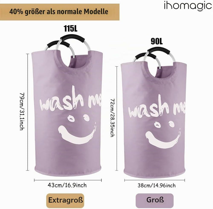 IHOMAGIC 115L Faltbare Wäschekörbe Wäschebehälter mit Aluminiumgriffen, Grosse Wäschesammler, Reise