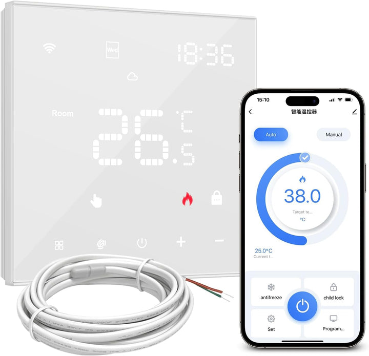 Thermostat Für Elektrische Fussbodenheizung, Smart WiFi Programmierbar Raumthermostat Unterstützen A