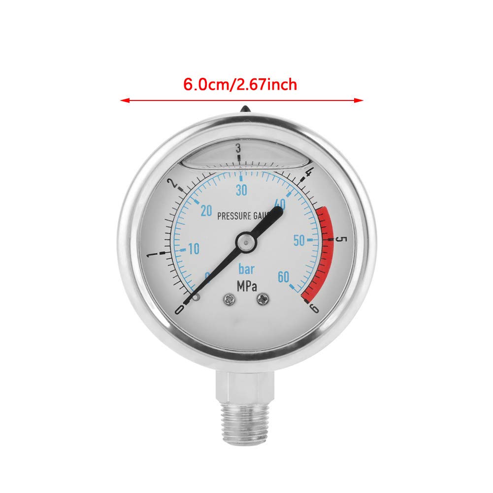 0-60Bar 0-6Mpa Luftdruckmesser, 1/4 "NPT 60mm Dial Luft Hydraulischer Wasser Manometer