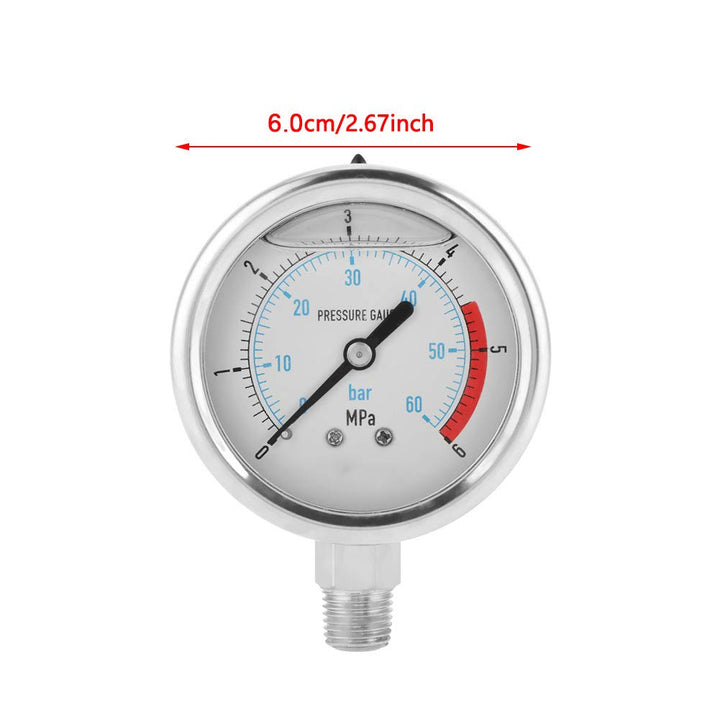 0-60Bar 0-6Mpa Luftdruckmesser, 1/4 "NPT 60mm Dial Luft Hydraulischer Wasser Manometer