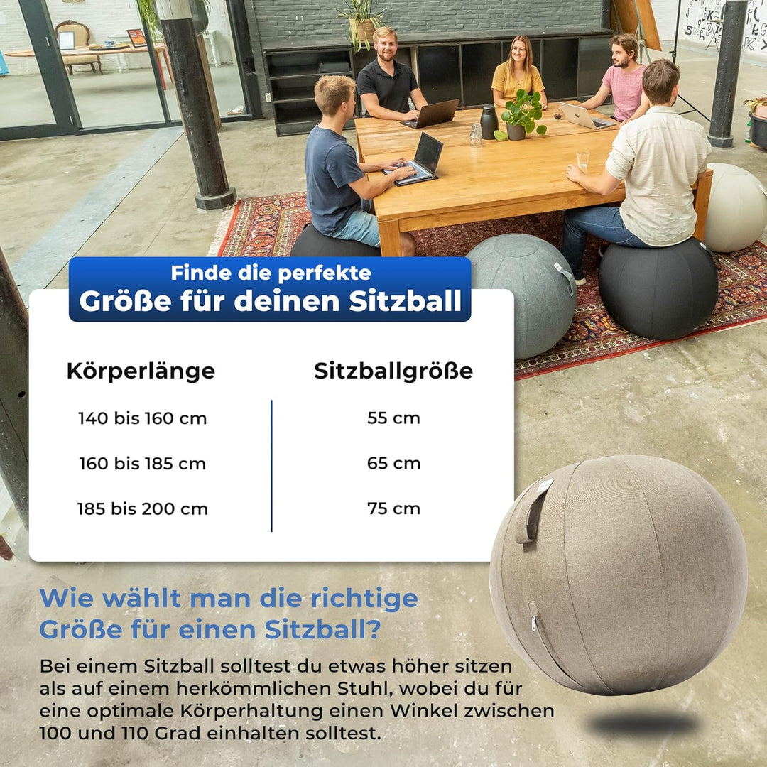 Backerz Sitzball 65 cm - Ergonomische Sitzmöbel für Büro und Heimbüro - Langlebiger Stoff, Gymnastik