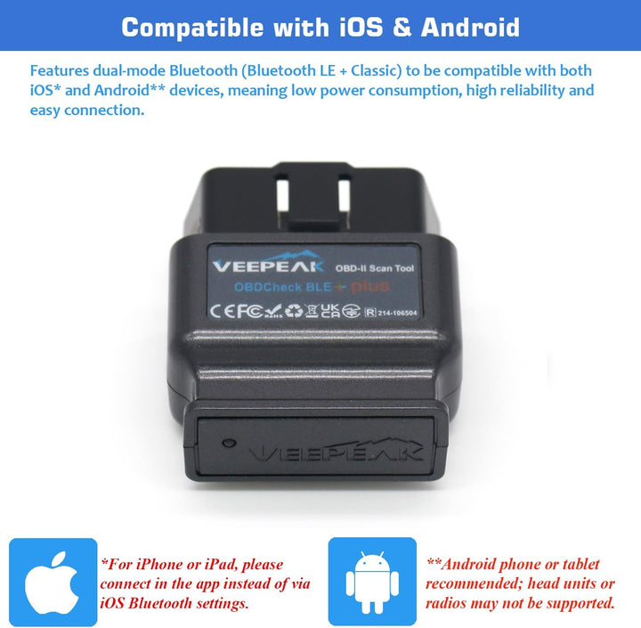 Veepeak OBDCheck BLE+ Bluetooth OBD II EOBD Diagnosegerät Adapter Stecker Auto Diagnose Scanner für