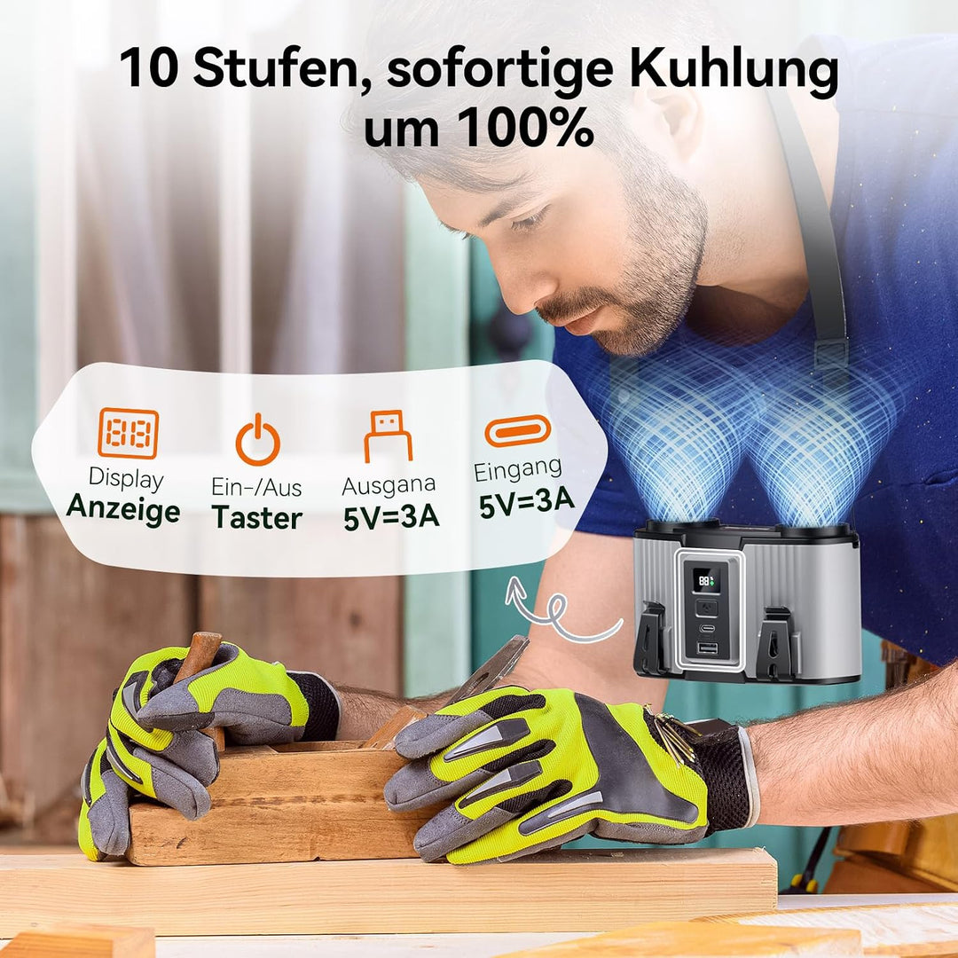 24000mAh Tragbarer Taillen Ventilator, Wiederaufladbarer Clip-Lüfter, Doppelmotor mit Doppelluftkana
