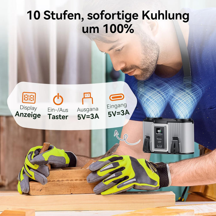24000mAh Tragbarer Taillen Ventilator, Wiederaufladbarer Clip-Lüfter, Doppelmotor mit Doppelluftkana