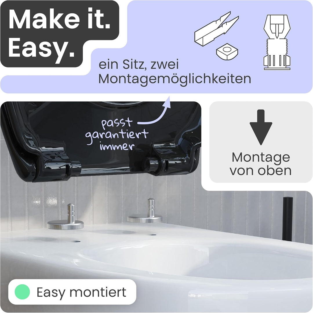 instmaier Toilettendeckel mit Absenkautomatik schwarz | Made in Germany | ovale Form | Toilettensitz