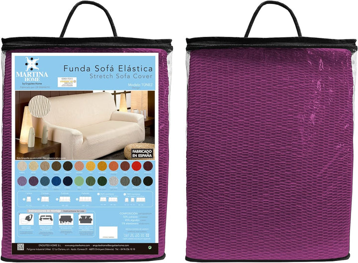 Martina Home Túnez, elastischer Sofabezug, Stoff, Violett (Kardinal), 2-Sitzer (120 bis 170 cm) Viol